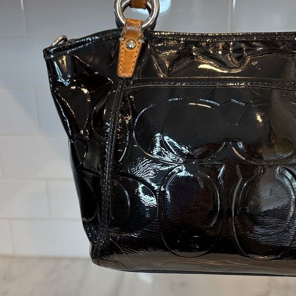 Coach Bag Purse Handbag Leather Leah Signature Embossed Patent Mini Tote Bag - Picture 6 of 16